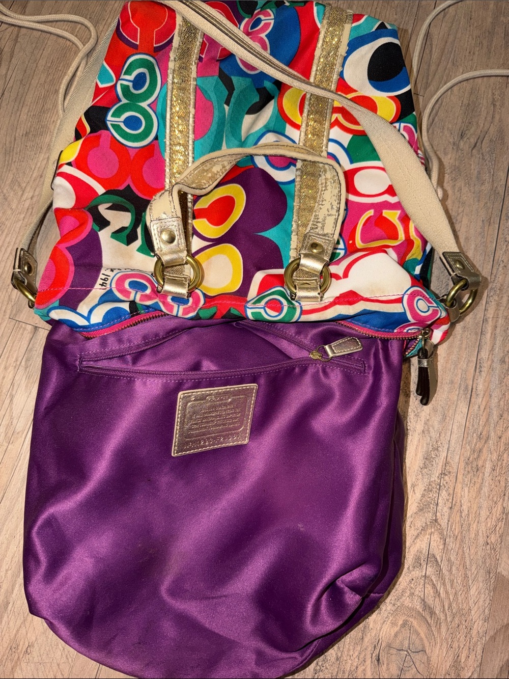 Coach Multicolor Graphic Canvas Tote with Gold Trim - Picture 7 of 13